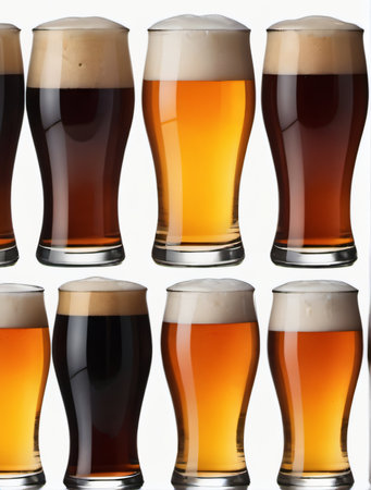 Photo Of Variety Of Beers In Glass Isolated On White Background. Generative AIの素材