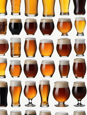 Photo Of Variety Of Beers In Glass Isolated On White Background. Generative AIの素材