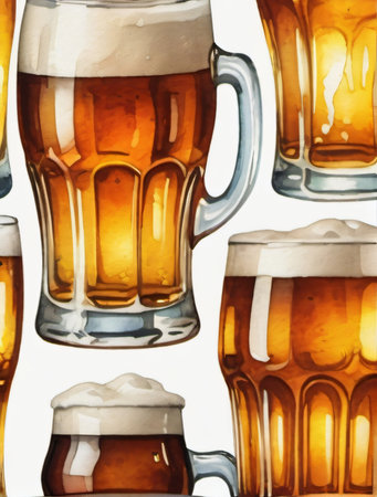 Photo Of Watercolor Beer Glasses Set Isolated On White Background. Generative AIの素材