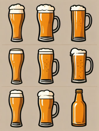 Photo Of Set Of Beer Icon, Such As Alcohol, Brewery, Craft Beer, Hop. Generative AIの素材