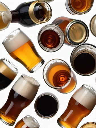 Photo Of Variety Of Beers In Glass Isolated On White Background. Generative AIの素材