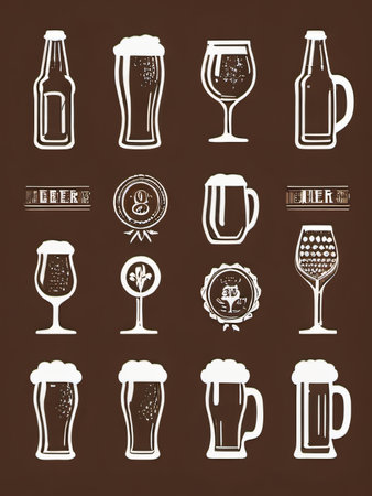 Photo Of Set Of Beer Icon, Such As Alcohol, Brewery, Craft Beer, Hop. Generative AIの素材