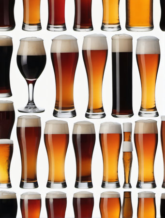 Photo Of Variety Of Beers In Glass Isolated On White Background. Generative AIの素材