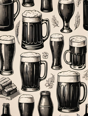 Photo Of Beer Sketch Set. Generative AIの素材