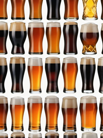 Photo Of Variety Of Beers In Glass Isolated On White Background. Generative AIの素材