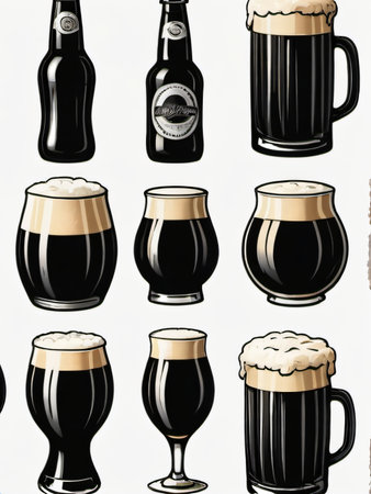 Photo Of Set Of Black Beer Icon, Hand Drawing Illustration, Isolated, White Background. Generative AIの素材