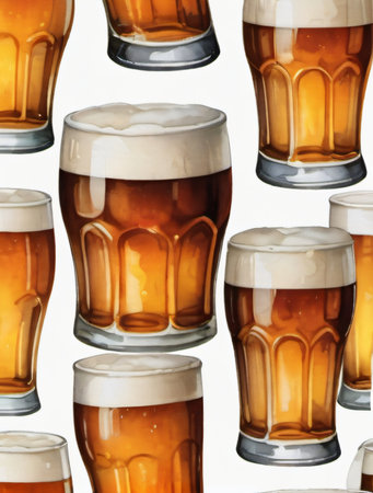 Photo Of Glass Of Beer Isolated On White Background, Watercolor Illustration. Generative AIの素材