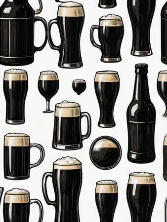Photo Of Set Of Black Beer Icon, Hand Drawing Illustration, Isolated, White Background. Generative AIの素材