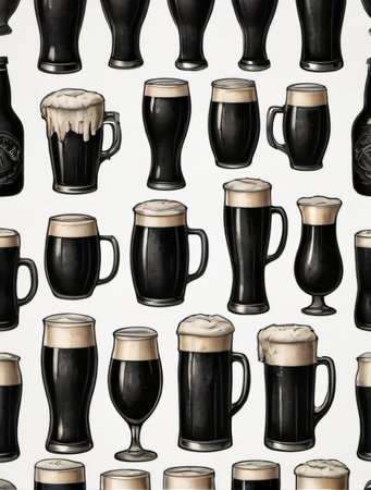 Photo Of Set Of Black Beer Icon, Hand Drawing Illustration, Isolated, White Background. Generative AIの素材