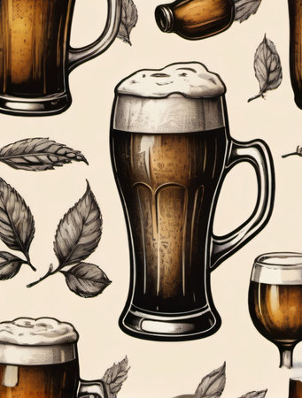 Photo Of Hand Drawn Beer Alcoholic Drink. Generative AIの素材