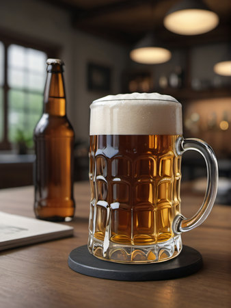 Photo Of Glass Mug Of Beer With Bottle Without Background, White And Isolated Concept. Generative AIの素材