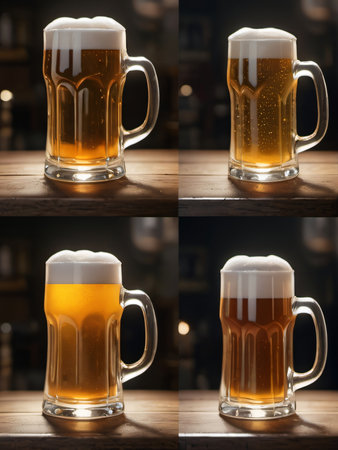 Photo Of Icon Set Beer With Foam In Beer Mugs And Glasses Isolated. Generative AIの素材