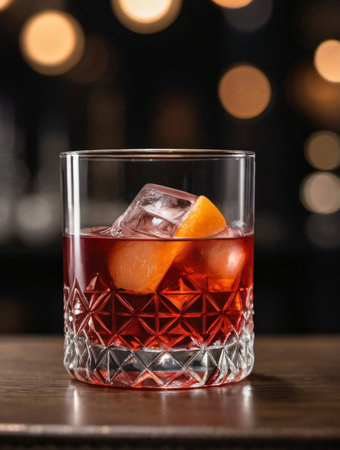 Photo Of A Closeup Of A Perfect Mixed Negroni Cocktail. Generative AIの素材