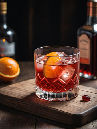 Photo Of A Negroni Cocktail At The Bar. Generative AIの素材