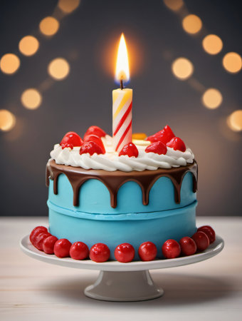 Photo Of Cake Icon, Symbol Of The Holiday, Birthday, Festive Cake With A Candle, Isolated Raster Illustration On A White Background. Generative AIの素材