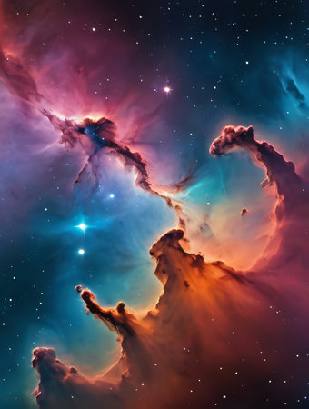 Photo Of Deep Space Banner, Abstract Representation Of A Colorful Nebula With Cosmic Gas, Wide, Panoramic View. Generative AIの素材
