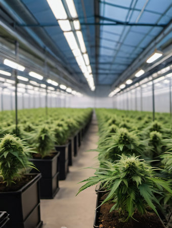 Cannabis cultivation in a greenhouse. Indoor cultivation of cannabis.の素材