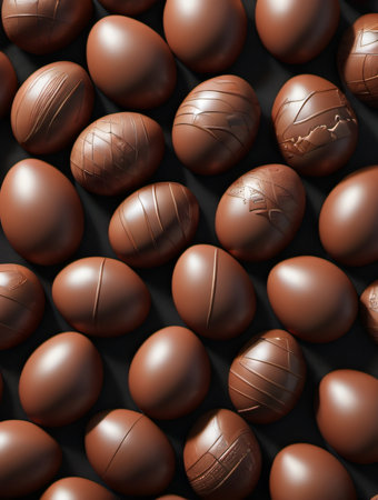 Chocolate easter eggs on a black background. 3d illustrationの素材