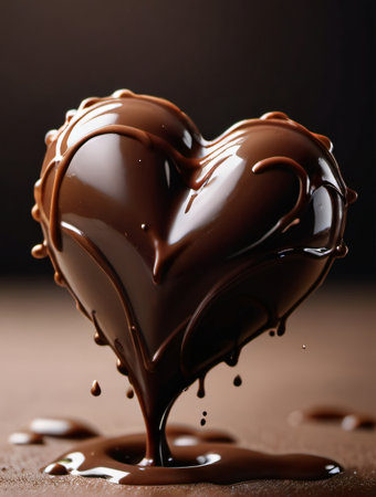 Chocolate splash in the form of a heart on a dark backgroundの素材