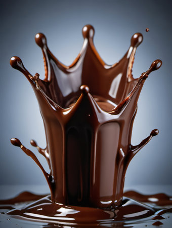 chocolate splash close up isolated on grey background. 3d renderingの素材