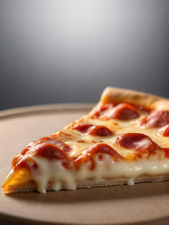 Photo Of A Slice Of Hot Pizza With Stretchy Cheese, Isolated On A White Background. Generative AIの素材