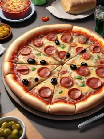Photo Of Sketch Pizza Fast Food, Vector Street Junk Meal. Generative AIの素材