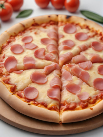 Photo Of Hawaiian Pizza On White Background. Generative AIの素材