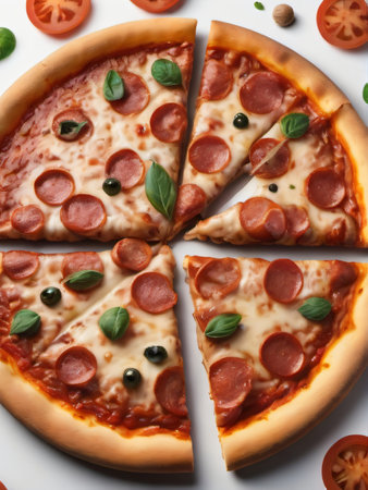 Photo Of Free Pizza Isolated On White White Background. Generative AIの素材