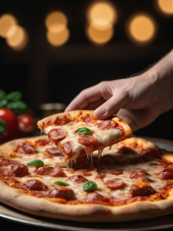 Photo Of Hand With Pizza. Generative AIの素材