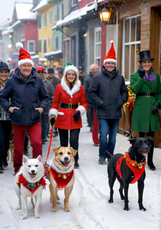 Unidentified people and dogs at the traditional Christmas fair in Zurich.の素材