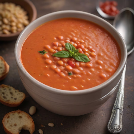 Photo Of Abstract Creamy Tomato Lentil Soup. Generative AIの素材