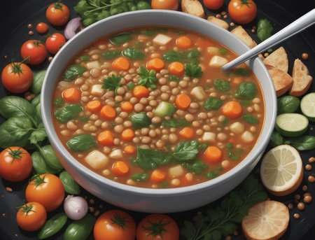 Illustration Of Vegetable Lentil Soup. Generative AIの素材