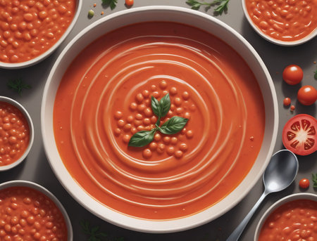 Illustration Of Abstract Creamy Tomato Lentil Soup. Generative AIの素材