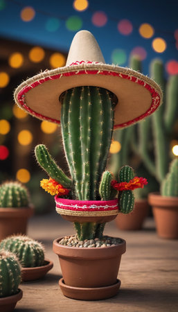 Photo Of Cinco De Mayo With Cactus, Sombrero, Maracas. Generative AIの素材
