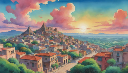 Watercolor Illustration Of Mexican Themed Background. Generative AIの素材