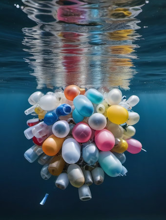 Plastic Floats In The Ocean Or Sea Pollution Issue, Plastic Or Microplastic. Generative AIの素材