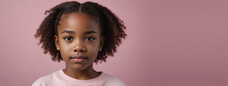 An African American Juvenile Girl, Isolated On A Pink Background With Copy Space. Generative AIの素材