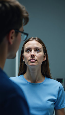 A medical portrait showcasing stroke surprise with blue-gray tones highlighting abrupt symptom onsetの素材