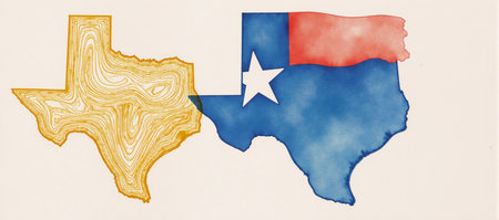 Watercolor illustration of an abstract map with Texas flag design Texas-themed watercolor abstractionの素材