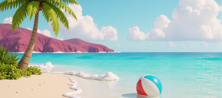 3D Rendered Tropical Escape in Pastel Paradise Island Styleの素材