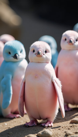 Pale pastel-toned closeup of charming penguin creatures Animal  Birdの素材