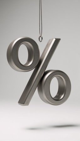 Isolated 3D rendering showcases a percent sign attached to a fishing hookの素材