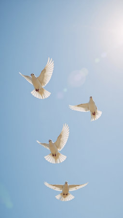 Flying white wedding doves with animal characteristicsの素材
