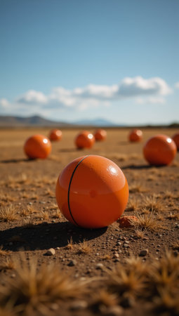 Scattered orange sign-like dots across a field suggesting various directions and offering guidance conceptuallyの素材