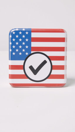 An illustrated political poll depicting an American flag color scheme and a checkmark for YesNo votes on US elections or parties eの素材