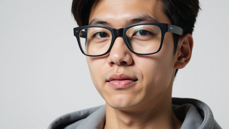 Young Asian man sporting high-tech eyewearの素材