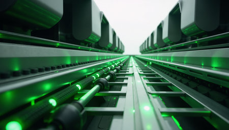 A captivating image featuring an abstract green-hued depiction of futuristic technologyの素材