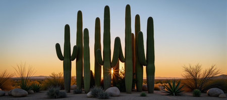 Illustration showcasing diverse cactus-tree designs with vibrant colorsの素材