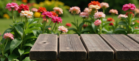 Magical garden setting with outdoor benchの素材