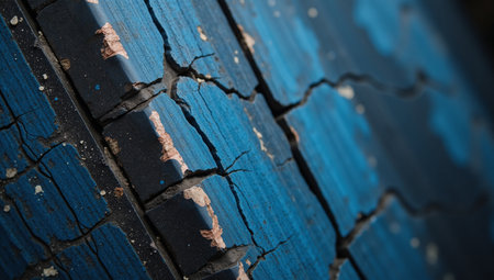 High-contrast abstract background with black blue and white concrete streaks on a cracked concrete backdropの素材